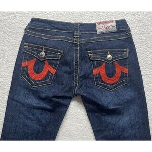 True Religion Jean Womens Size 29 Joey Super T  Logo Designer Denim 31x27 Y2K